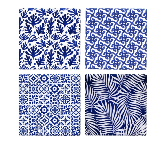 Blue & White Abstract Coasters
