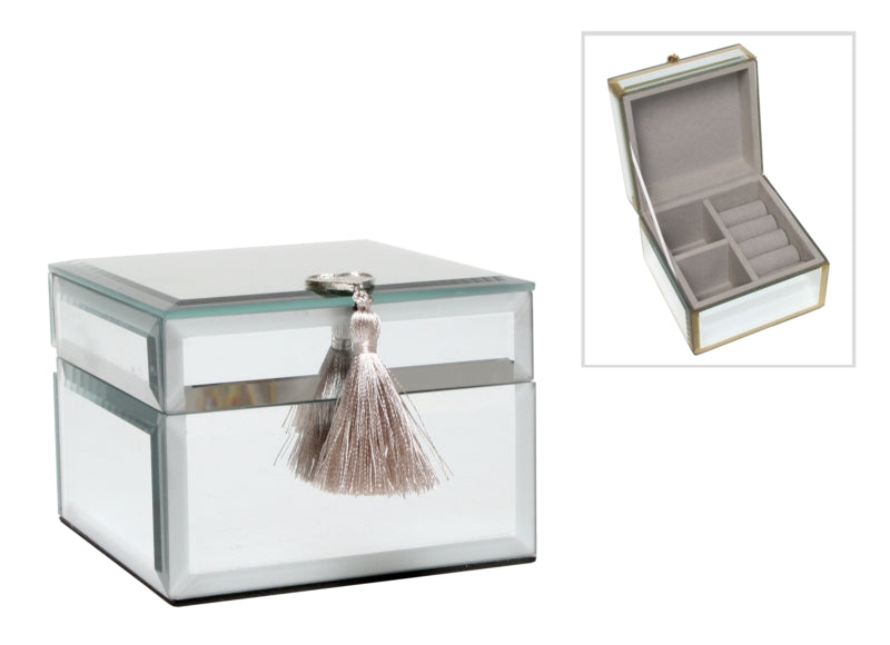 Glass & Silver Jewellery Box with Tassel 11cm