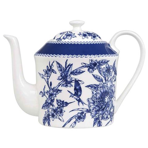 Ashdene Indigo Blue Hummingbird Teapot With Metal Infuser