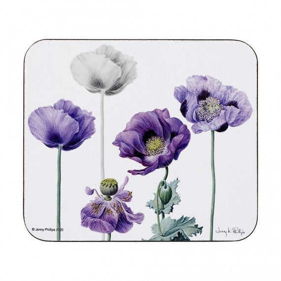 Ashdene Purple Poppies 4pk Coasters
