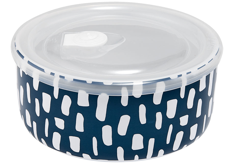 Ladelle Abode Ink Blue Dashes Microwave Food Bowl
