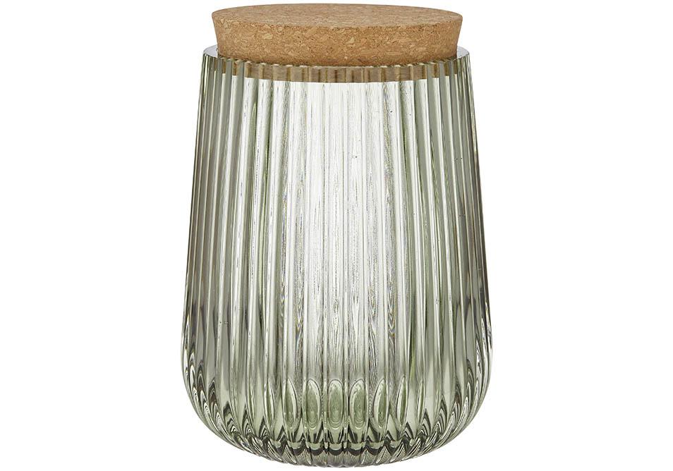 Zephyr Ribbed Green Glass 15cm Canister