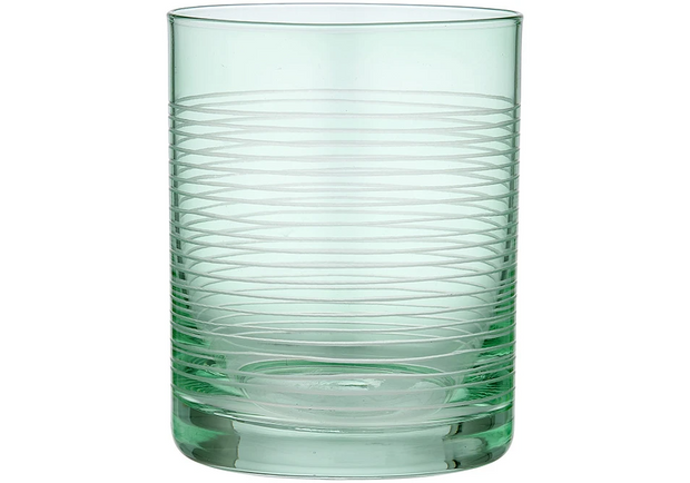 Linear Etched Green Glass Tumbler