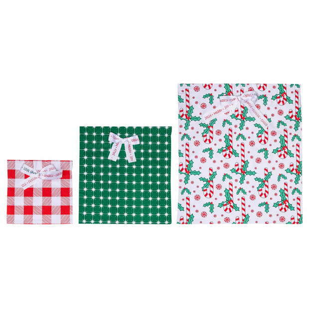 Jingle Reusable Christmas Gift Bags - Set of 3