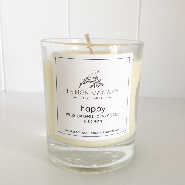 Organic Wild Orange; Clary Sage & Lemon Happy Candle by Lemon Canary