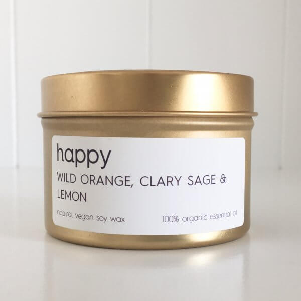 Organic Wild Orange; Clary Sage & Lemon Travel Tin Candle - Happy by Lemon Canary
