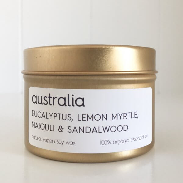 Organic Eucalyptus; Lemon Myrtle; Niaouli & Sandalwood Travel Tin Candle - Australia by Lemon Canary