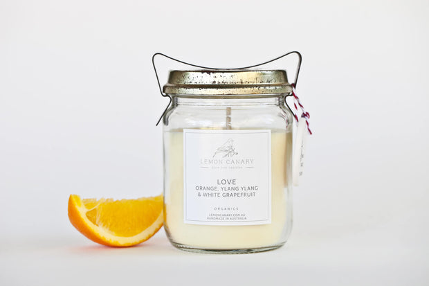 Organic Rose Otto; Ylang Ylang; Orange & Patchouli Love Vintage Candle - 200g by Lemon Canary