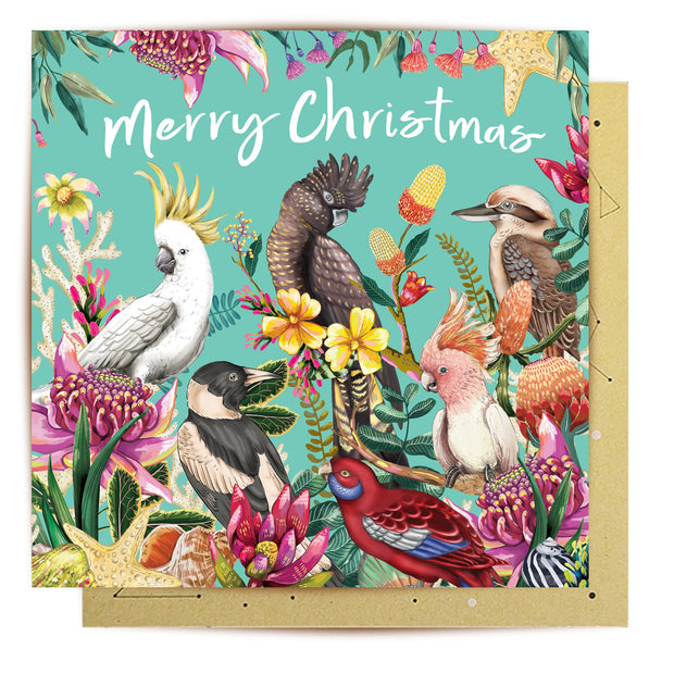 Floral Paradiso Merry Christmas Greeting Card