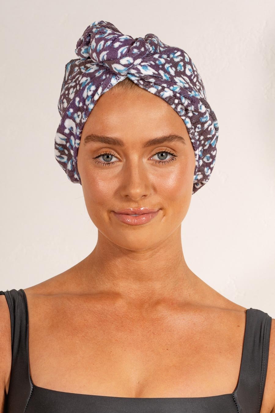 RIVA Hair Towel Wrap in Denim Leopard
