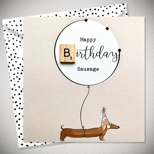 Happy Birthday Sausage Scrabbley Greeting Card