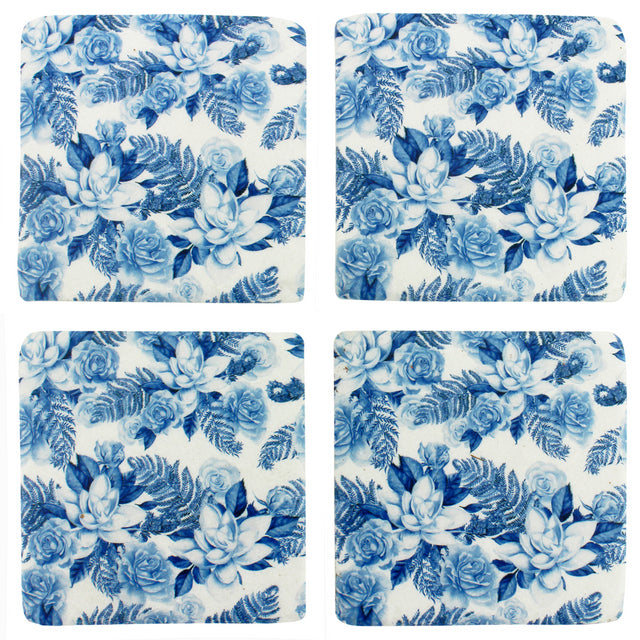 Blue Floral Resin Coasters - Set of 4