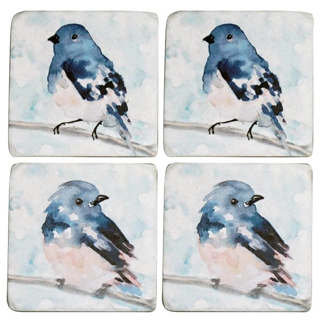 Blue Birds Resin Coasters - Set of 4