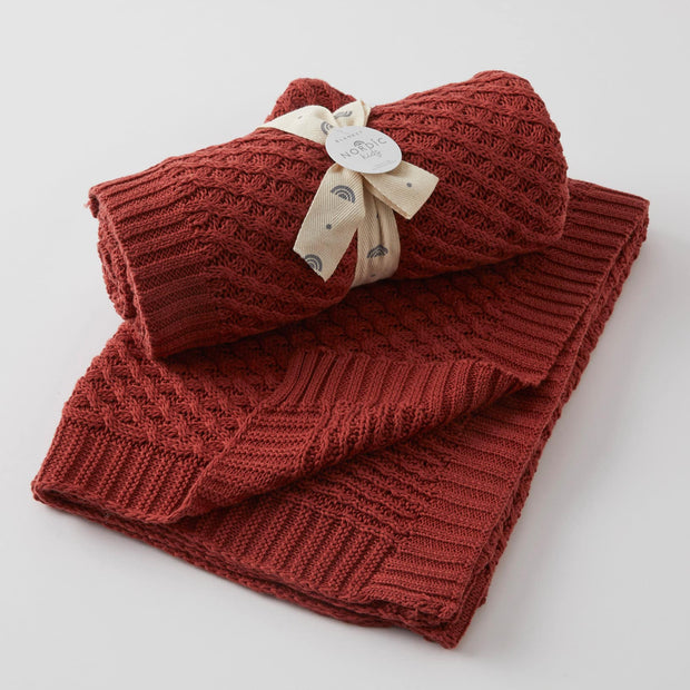 Brick Basket Knit Baby Blanket - Burgundy