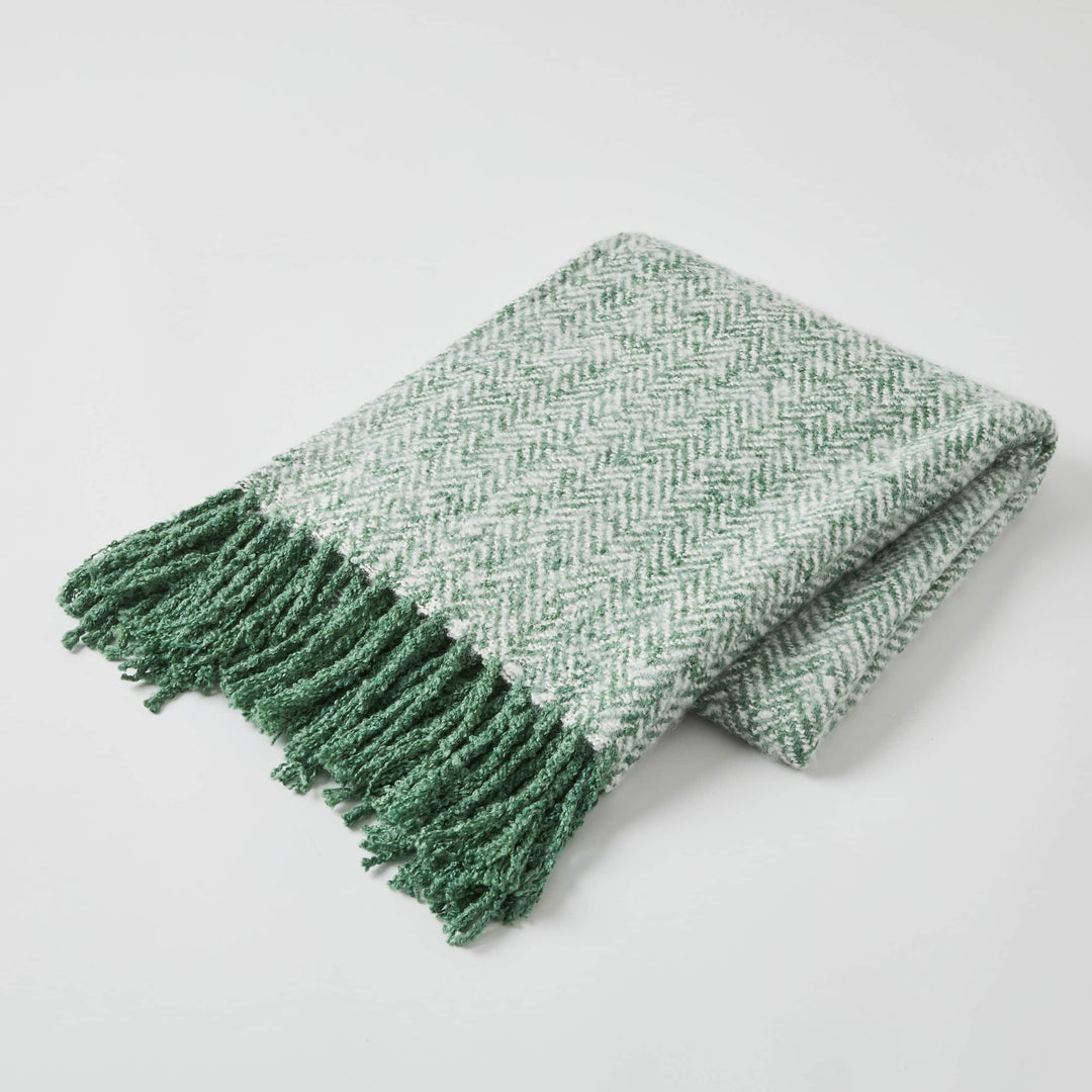 Forest Green Herringbone Acrylic Throw