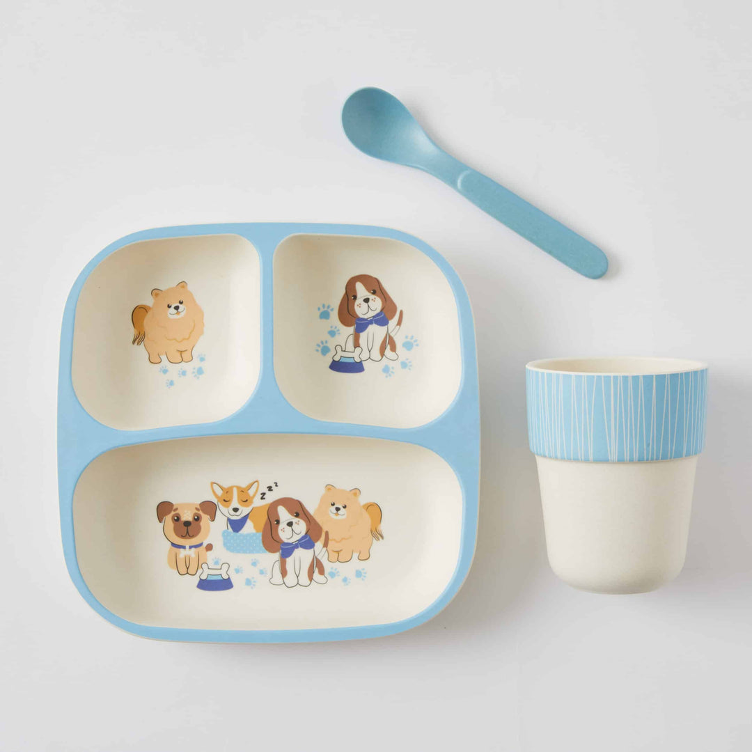 Cute Puppy Kids Bamboo Dinner Set