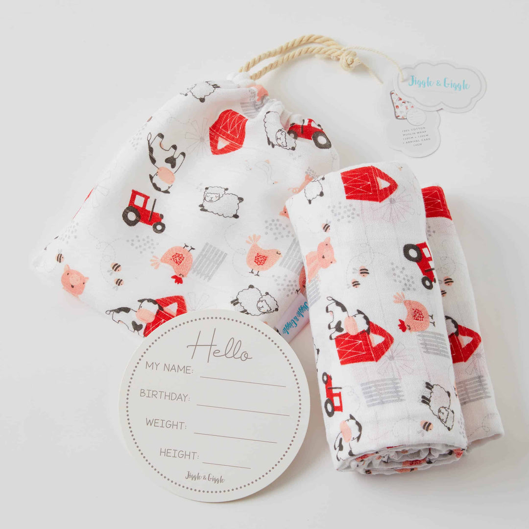 Farm Animals Muslin Wrap + Arrival Card