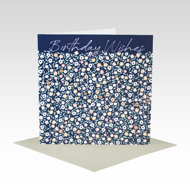 Navy Floral Birthday Wishes Card
