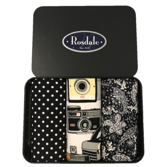 Rosdale Mens 3 in a Tin Armando Caruso Handkerchiefs - Black & White Camera