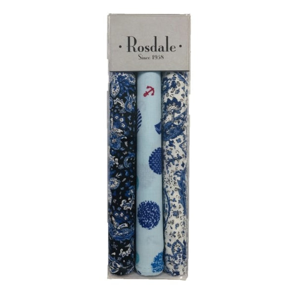 Rosdale Mens 3 Pack Handkerchiefs - Blue Armando Caruso