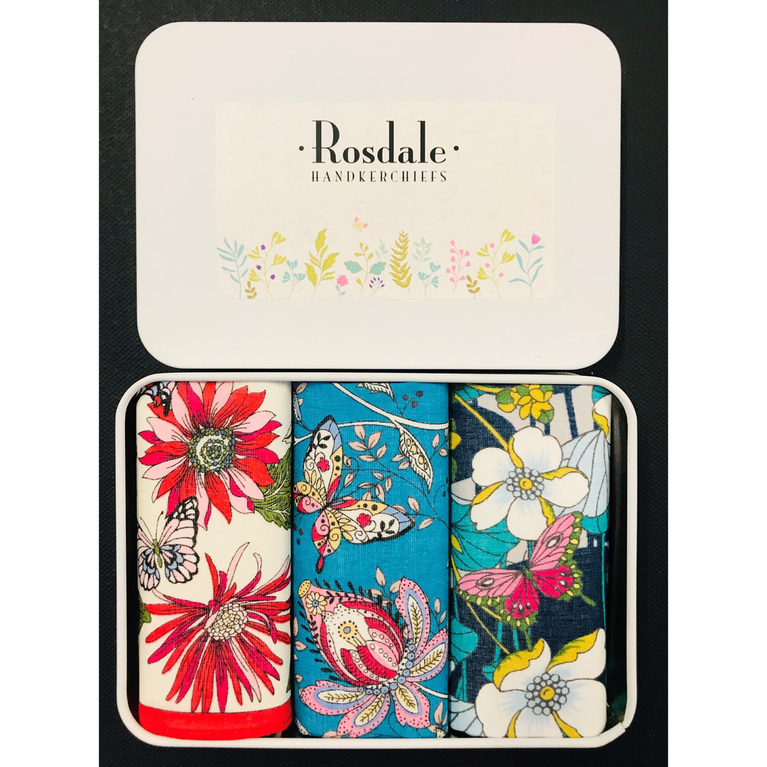Ladies 3 in a Tin Armando Caruso Handkerchiefs - Floral Aqua