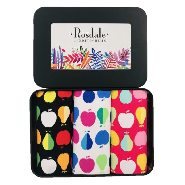 Ladies 3 in a Tin Armando Caruso Handkerchiefs - Coloured Fruit