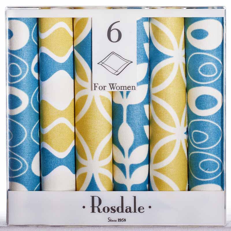 Retro 6 Pack Handkerchiefs - Blue & Mustard