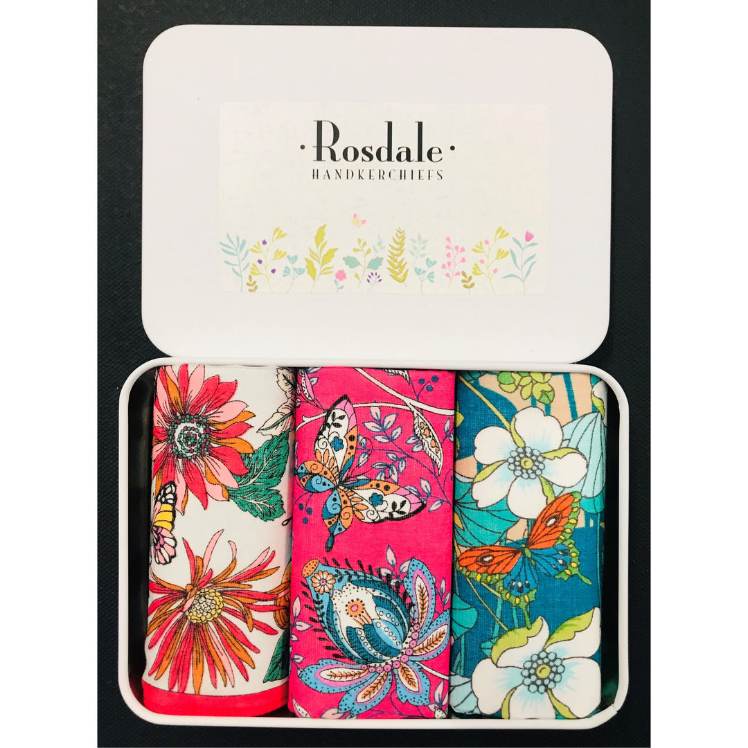 Ladies 3 in a Tin Armando Caruso Handkerchiefs - Floral Pink