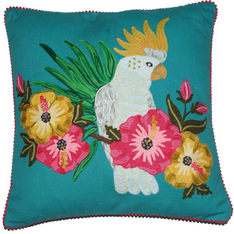 Ruby Star Cockatoo Turquoise Velvet Cusion