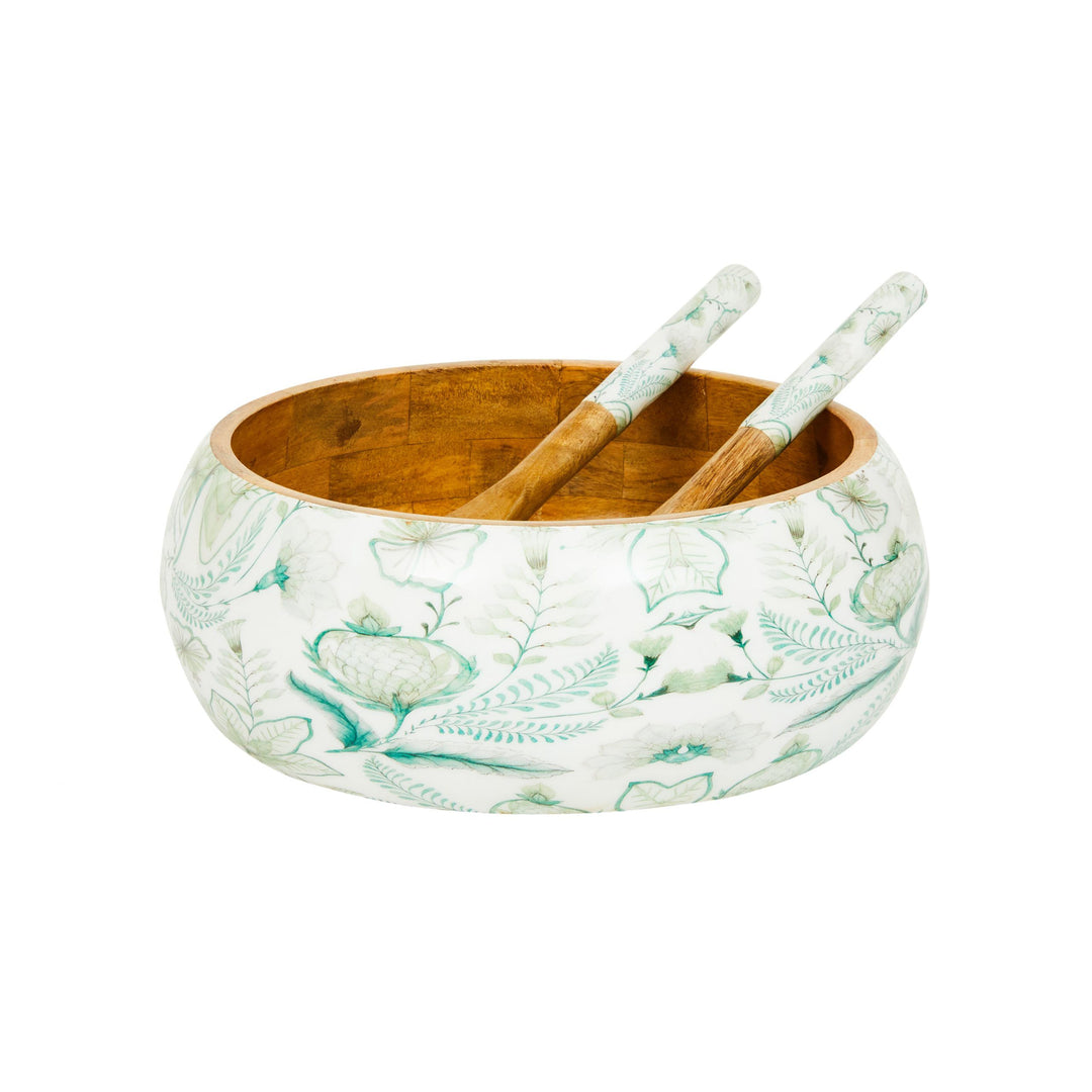 Mangowood Bowl & Server Set - Ziba Green & White
