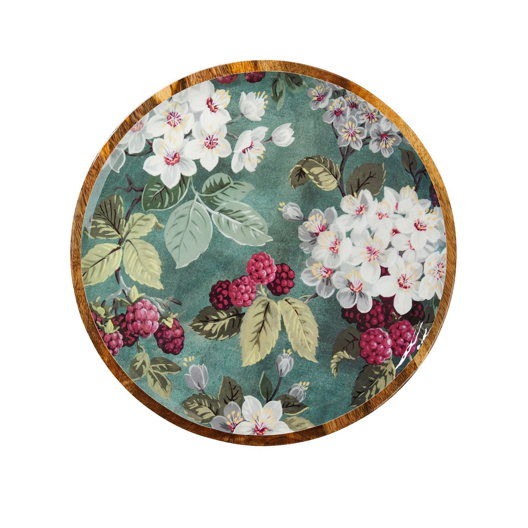 Mangowood Platter 35cm - Plum Blossom Botanic Green