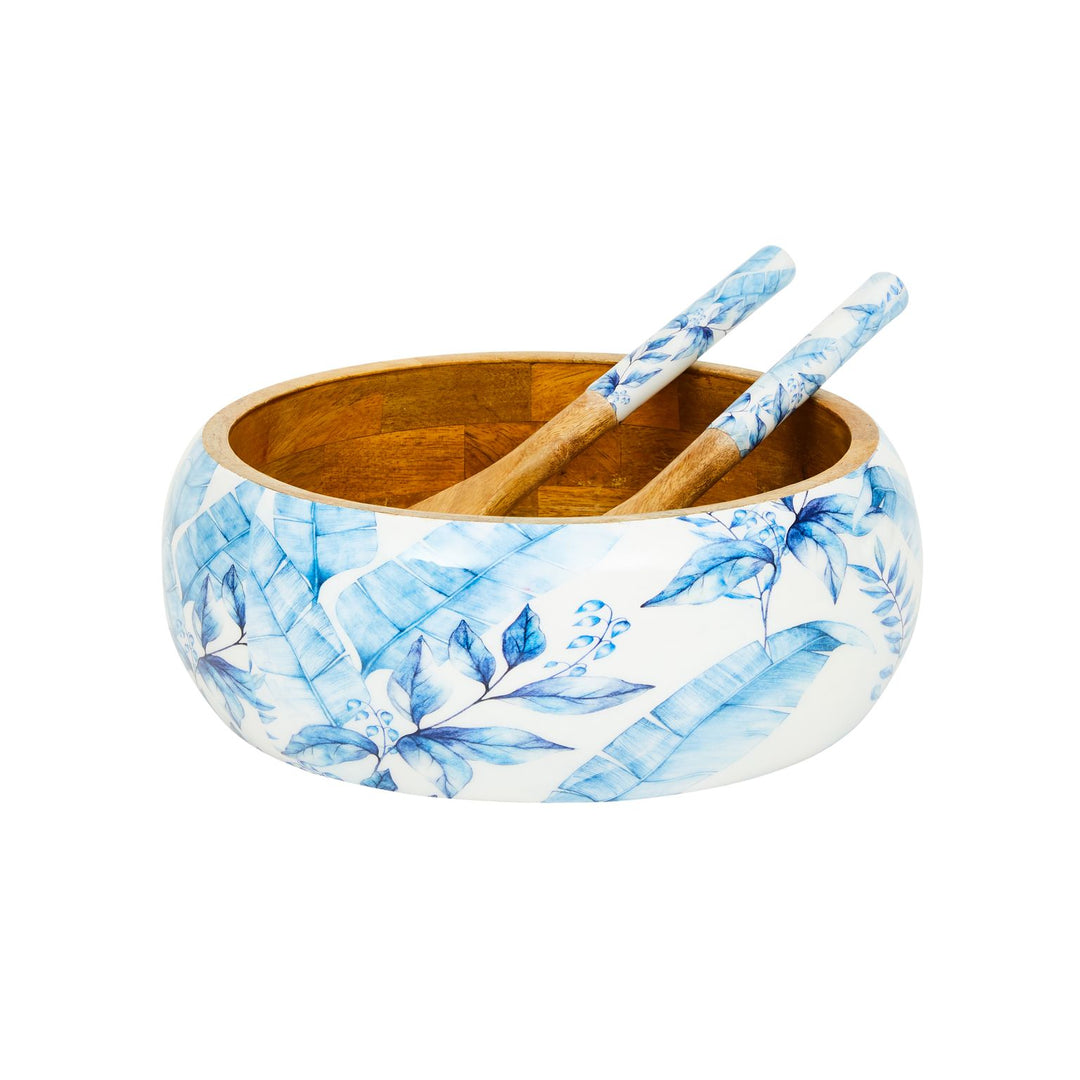 Mangowood Bowl & Server Set - Essence Blue & White