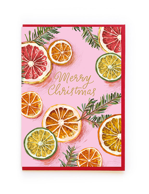 Oranges on Pink Christmas Card