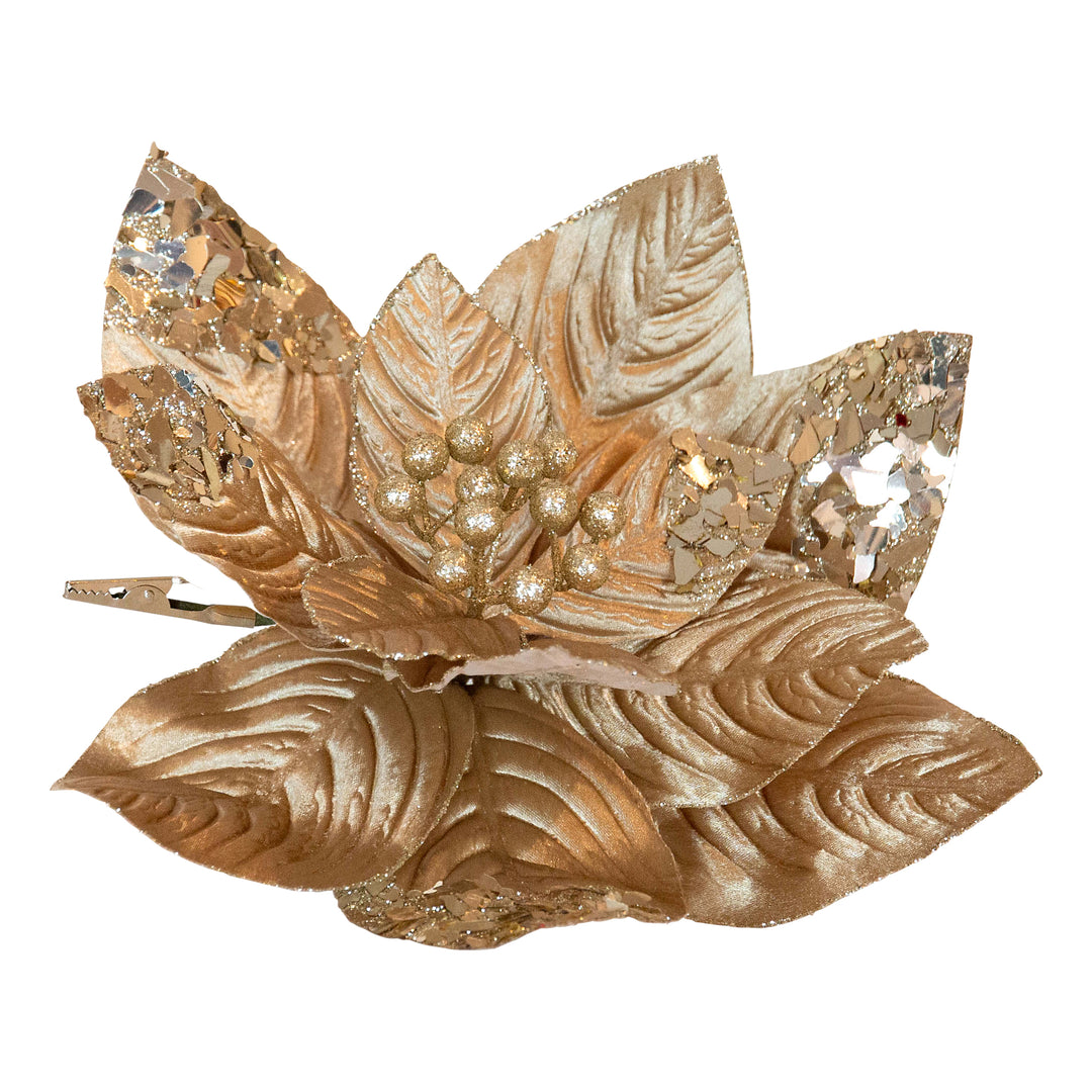 Fabric Champagne Gold Clip On Poinsettia