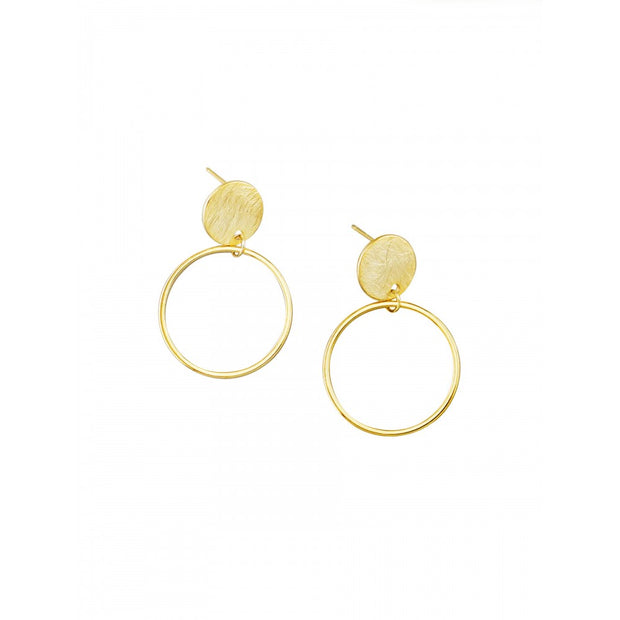 Gold Scratched Disk & Hoop Earrings by Tiger Tree