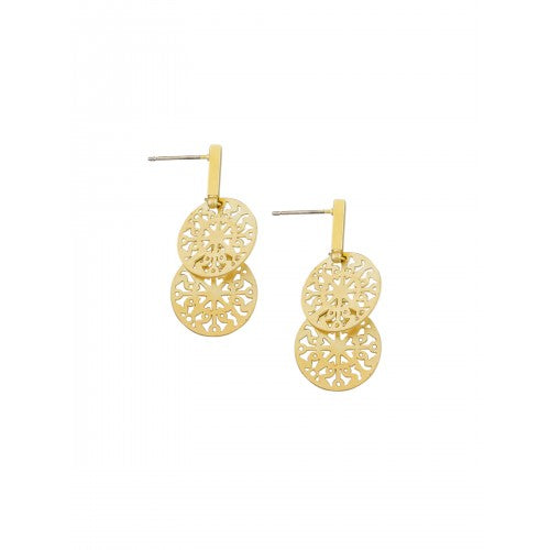Gold Two Circle Drop Earrings by Tiger Tree