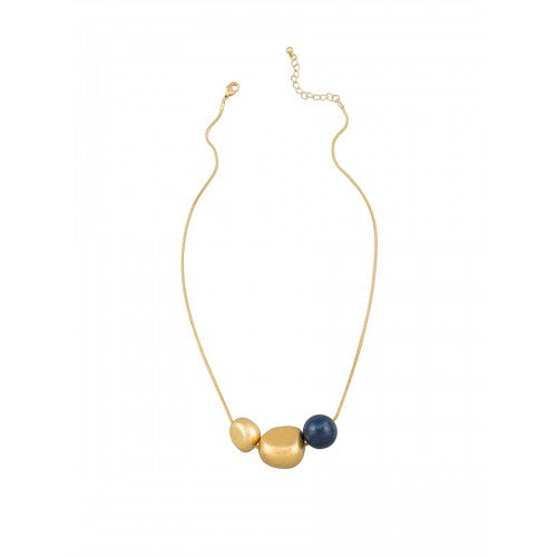 Gold with Blue Bead Pebble Necklace by Tiger Tree