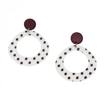Tiger Tree White Polka Dot Drop Earrings