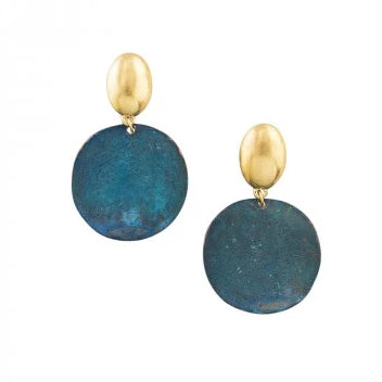 Tiger Tree Gold Patina Moon Disk Earrings
