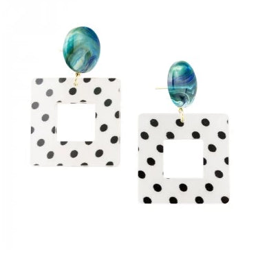 Tiger Tree White Square Spotty Earrings