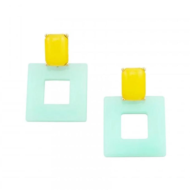 Tiger Tree Yellow & Mint Resin Square Earrings