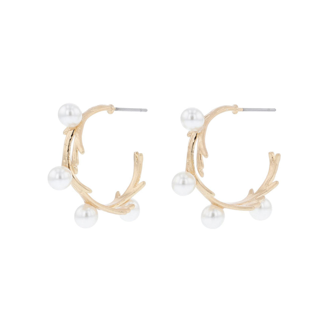 Tiger Tree Gold Vine & Pearl Hoop Earrings