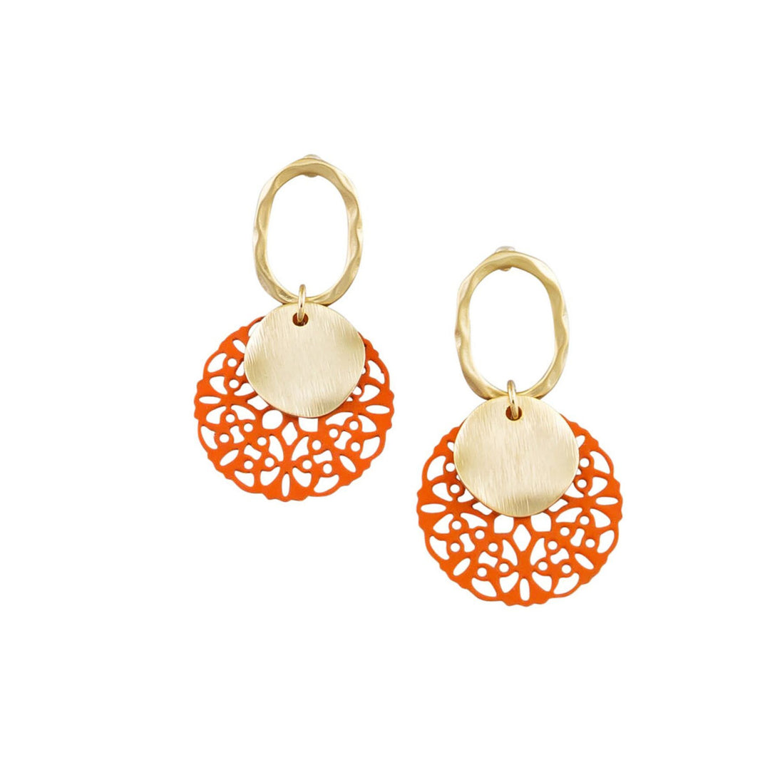 Tiger Tree Orange Lacey Hoop and Drop Earrings