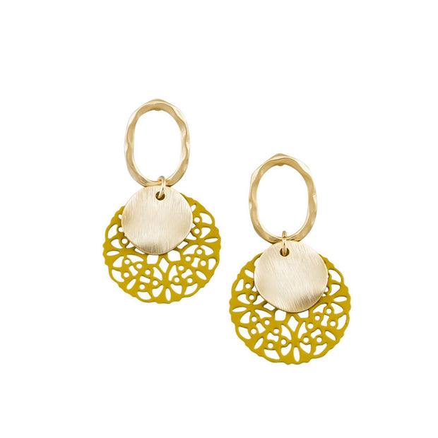 Tiger Tree Yellow Lacey Hoop and Drop Earrings