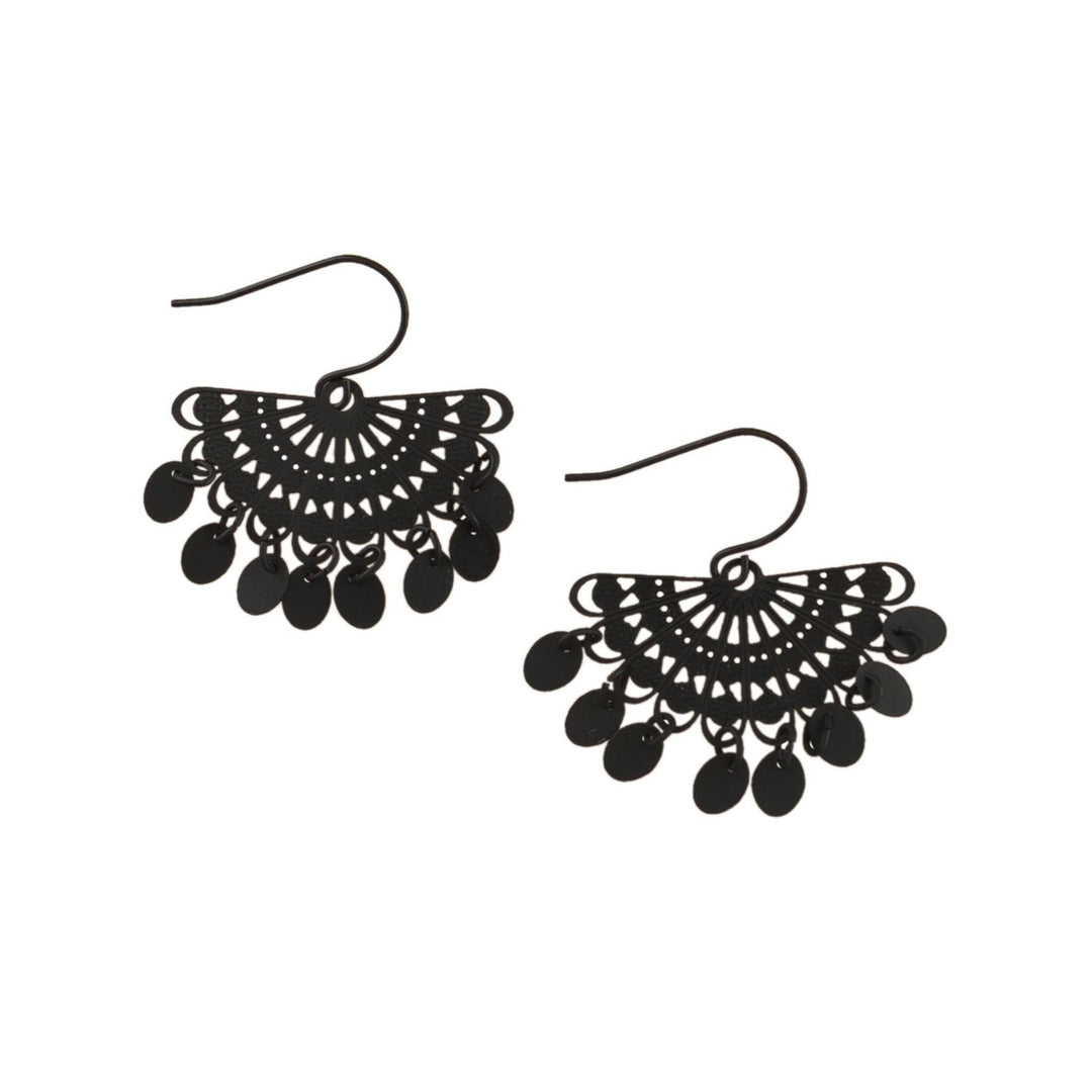 Tiger Tree Black Fan Tinkled Earrings