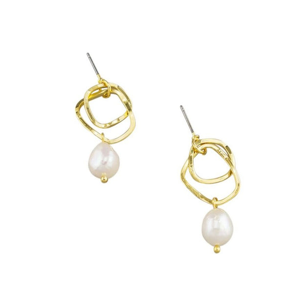 Tiger Tree Gold Double Ring & Pearl Earrings
