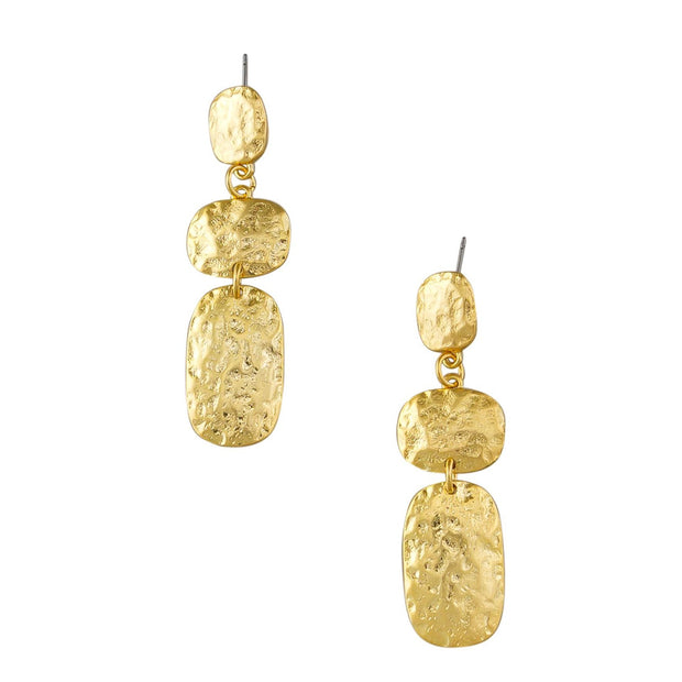 Tiger Tree Gold Textured 3 Drop Earrings