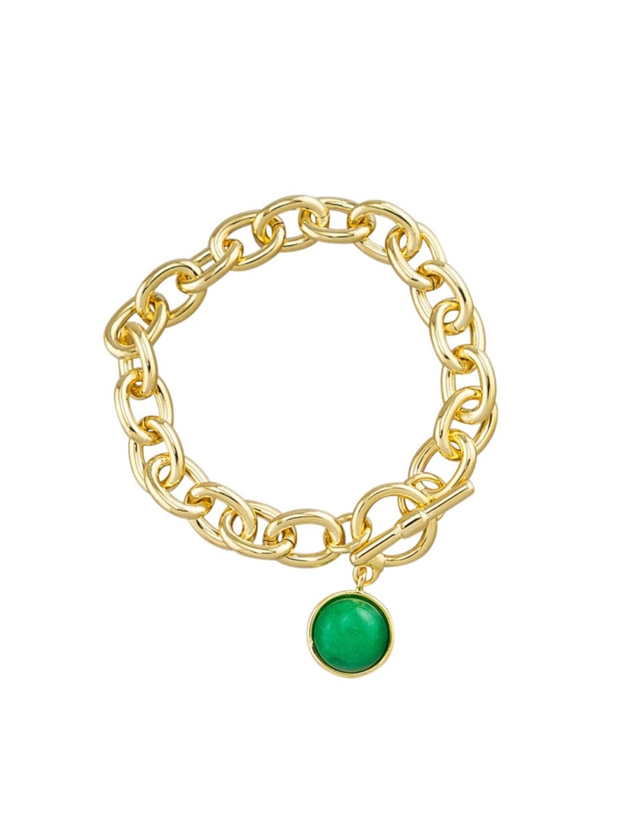 Tiger Tree Gold Fob & Moss Bracelet