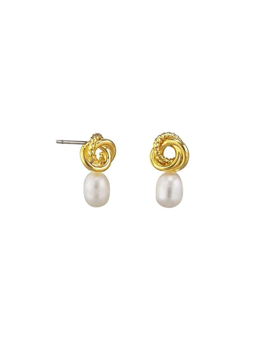 Tiger Tree Knot and Pearl Earrings