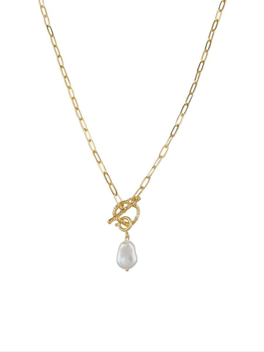 Tiger Tree Pearl & Fob Necklace
